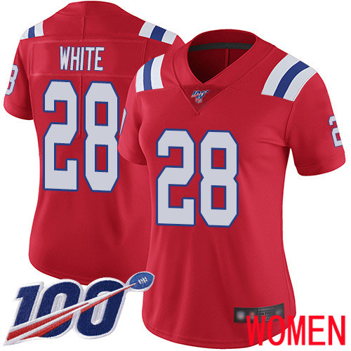 New England Patriots Football 28 100th Season Limited Red Women James White Alternate NFL Jersey